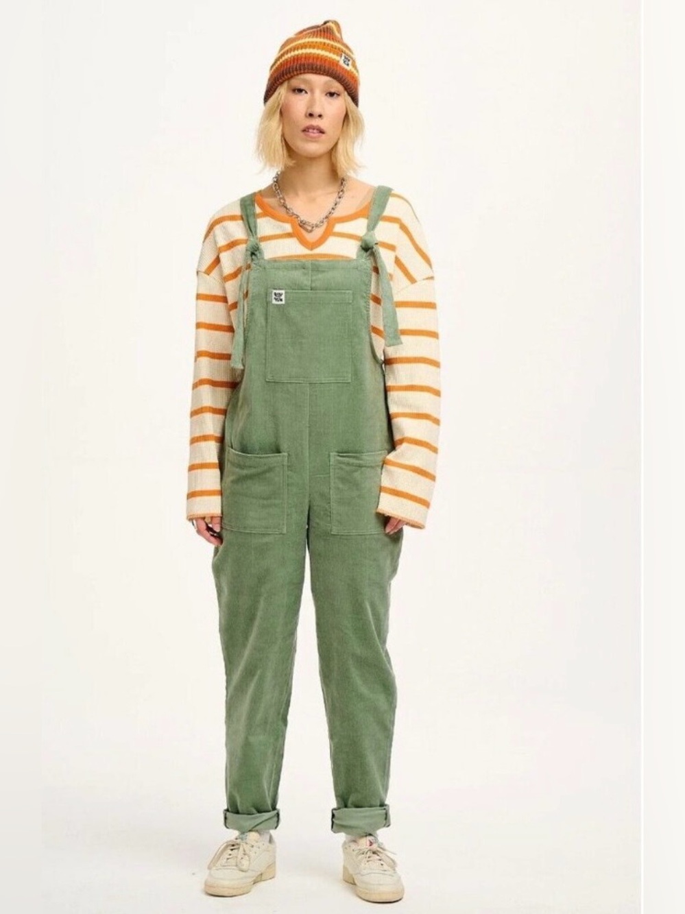Lucy + Yak Green Bay Stretch Organic Cotton Corduroy Overalls Dungarees, US 8R